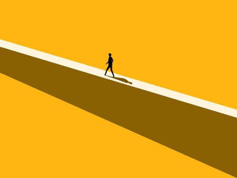 Risk, Challenge. Brave Businessman Walking on the Wall. vector