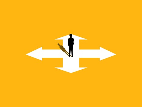Choose a strategy. Businessman makes a choice at a crossroads vector