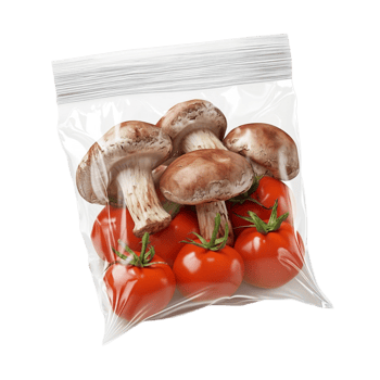 Organic Mushrooms and Tomatoes Packed in a Bag on Transparent Background png
