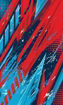 Abstract red and blue grunge brush stroke racing background for sublimation jersey and car wrap stickers vector