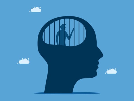 a silhouette of a man inside a head with a cage vector