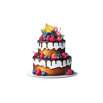 A cake with berries and chocolate on top png