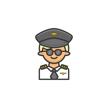 Pilot icon on white background. Cartoon pilot icon profession concept. vector