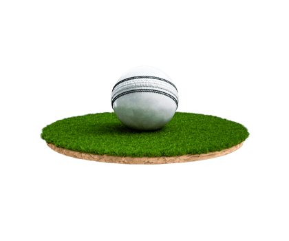 3D White Leather Stitched ODI Cricket Ball With Rounded Green Grass Ground Field 3D Illustration png