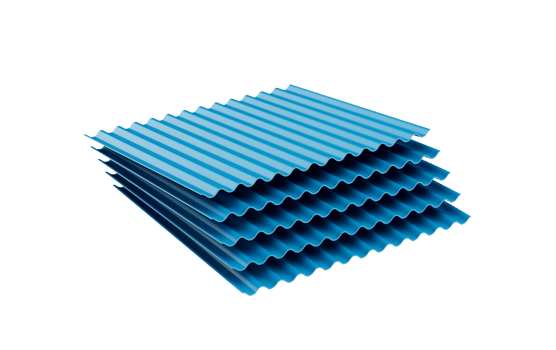 3d Sea Blue Metallic Stacks Of Corrugated Galvanised Iron For Roof Sheets 3d Illustration png