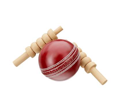 Shiny Red Leather Stitched Test Cricket Ball With Two Wicket Bails 3D Illustration png