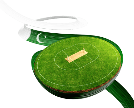 3d Wavy Ribbon Flag Of Pakistan With Cricket Stadium Grass Cricket Pitch Game Field 3d Illustration png