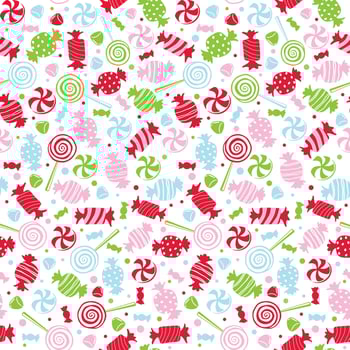 Seamless Assorted Christmas Candies On White Background vector