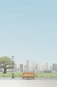 Cityscape view from public park have skyscraper and blue sky vertical background graphic illustration. vector