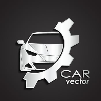 3d silver car and gear logo vector