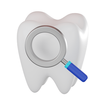 3D Render Tooth with a Magnifying Glass Illustration Icon png