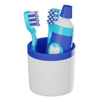 3D Render Toothbrush and Toothpaste in Glass Illustration Icon png