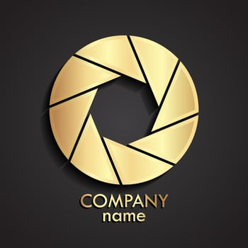 3d camera shutter stile gold circle logo vector