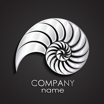3d silver nautilus shell shape metal spiral vector