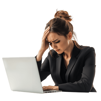Distressed Businesswoman Sitting at a Laptop on Transparent Background png