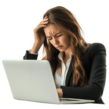 Professional Woman Holding Her Head While Working on Transparent Background png