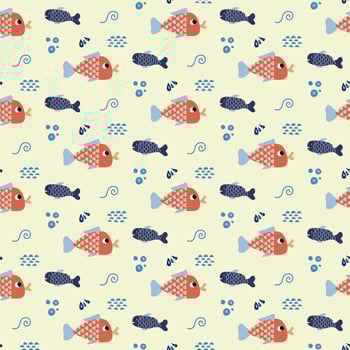 Colorful illustration featuring playful fish swimming among waves in a vibrant underwater pattern vector