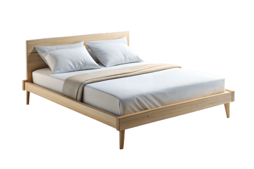 A bed with white sheets and pillows on it png