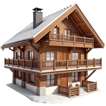 A wooden house with a balcony and balcony png
