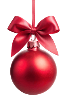 A red christmas ball with a bow on it png