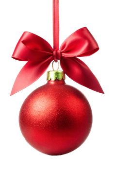 A red christmas ball with a ribbon around it png