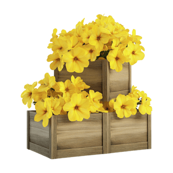 A wooden box with yellow flowers in it png