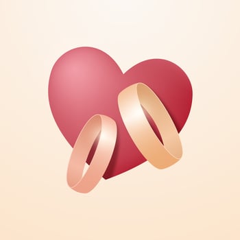 Two wedding rings on the background of the heart. vector