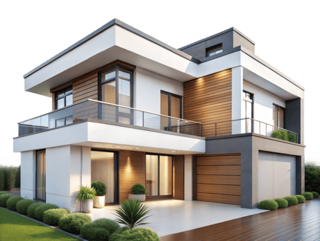 Modern house design with wooden and glass exterior png