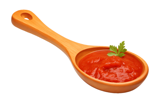 Wooden Spoon With Tomato Sauce Isolated on Transparent Background png