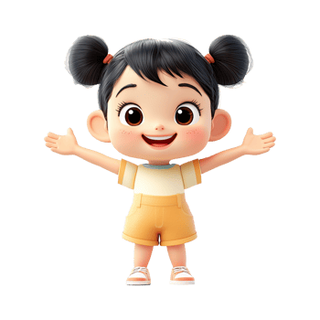 3D happy cartoon girl png