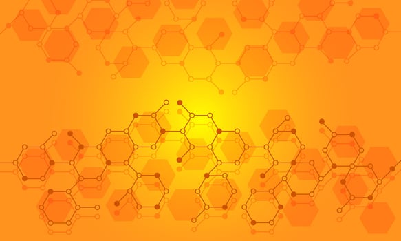 Hexagonal orange background with process flow chart vector