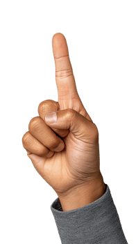 Hand gesture indicating number one with finger raised on transparent background png