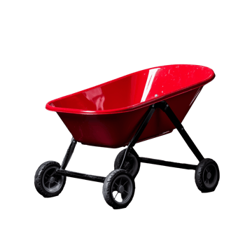Red wheelbarrow with sturdy frame and durable wheels on transparent background png