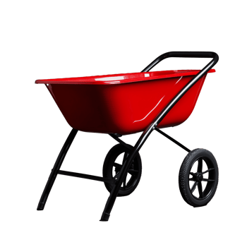 Red wheelbarrow with black wheels and handle on transparent background png