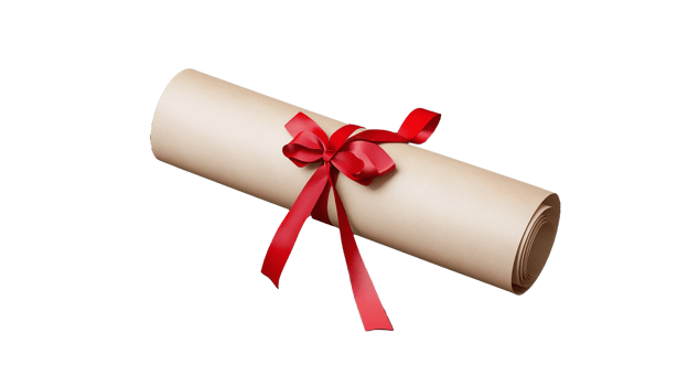 Rolled parchment scroll tied with red ribbon on transparent background png