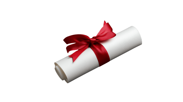 Elegant white scroll tied with a red ribbon on transparent background png
