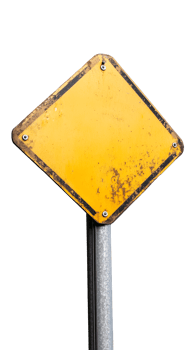 Weathered yellow diamond road sign with rust on transparent background png