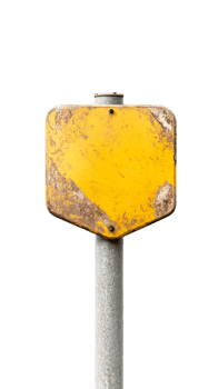 Weathered yellow traffic sign with rusty edges on transparent background png
