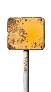 Rusty yellow metal sign with a weathered surface on transparent background png