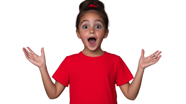 Excited young girl with open arms and joyful expression on transparent background png