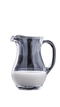 Clear glass milk jug filled with creamy milk on transparent background png