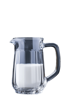 Clear glass milk jug filled with fresh milk on transparent background png