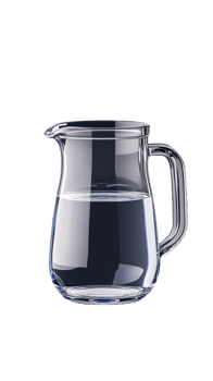 Clear glass pitcher filled with water on transparent background png