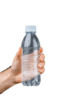 Hand holding a water bottle with condensation on transparent background png
