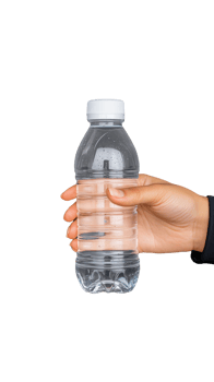 Clear plastic water bottle held in hand on transparent background png