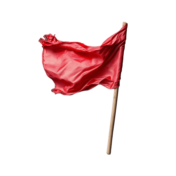 Red flag waving in the wind on transparent background png