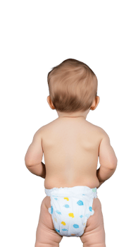 Baby in diaper standing with hands on hips on transparent background png