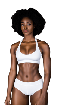Fit athletic woman in white sportswear posing confidently on transparent background png