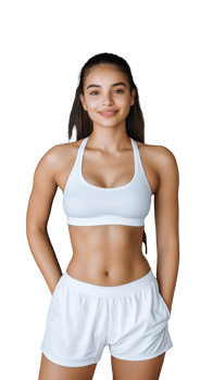 Fit young woman in athletic wear smiling confidently on transparent background png