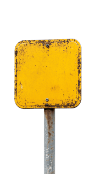 Yellow square sign with rust and wear on transparent background png